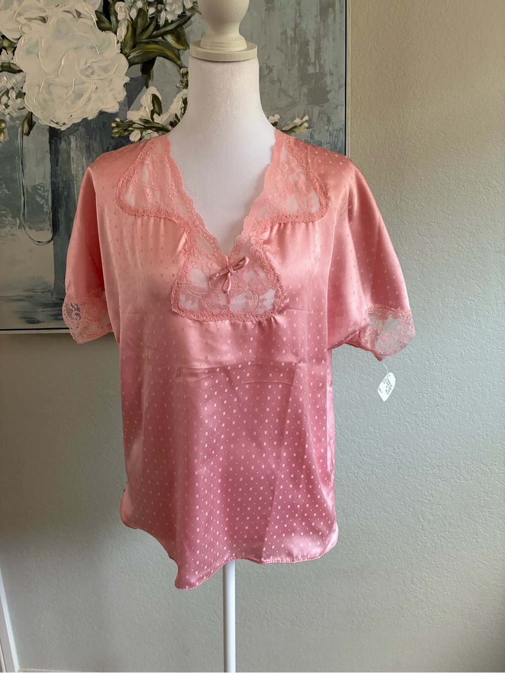 Vintage 70s Victoria’s Secret Satin Pink Lace Trim Top
